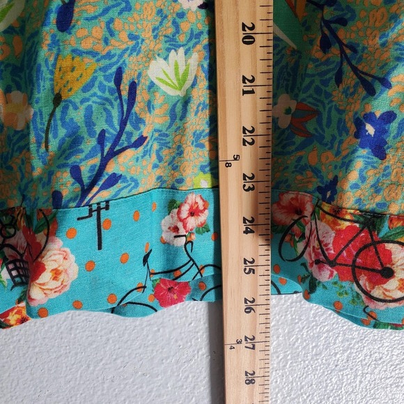 Benares Shirt Womens Small Teal Floral Boho Tunic Kimono Sleeve Oversized Artsy‎ - Picture 4 of 8